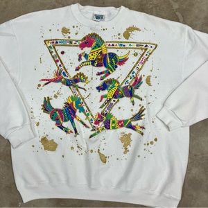 Vintage Montana Jean Co. Hand Painted Jewel Glitter Horse Sweater One Size USA